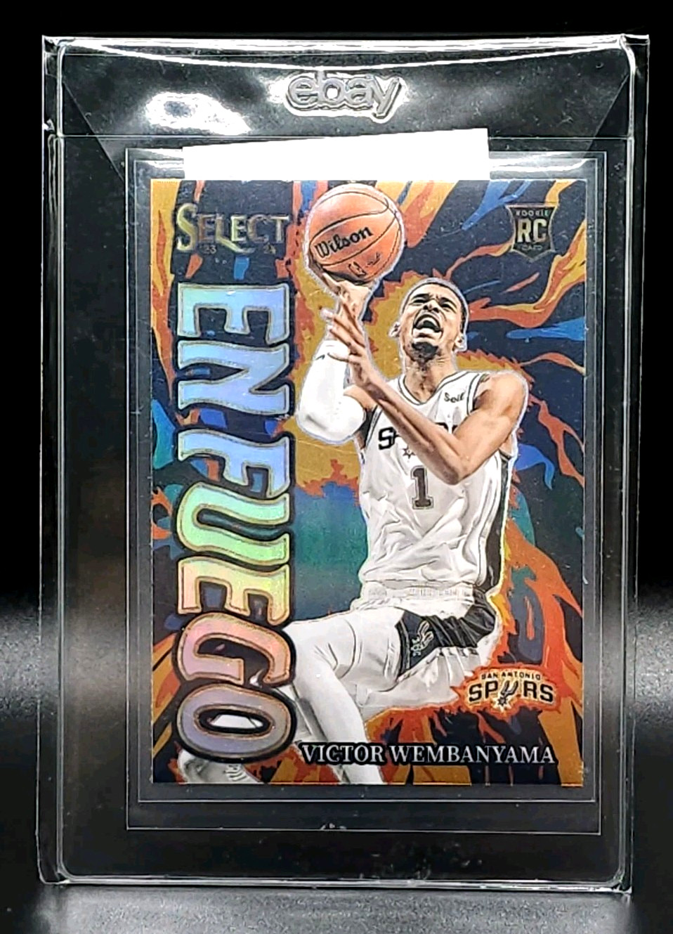 VICTOR WEMBANYAMA 2023-24 PANINI SELECT EN FUEGO SILVER PRIZM ROOKIE RC SSP