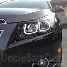 FOR CHEVY CRUZE DUAL LED STRIPE BAR PROJECTOR AMBER SIGNAL BLACK HEADLIGHTS