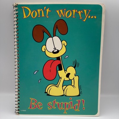 Vintage Mead Garfield Odie Spiral Notebook Don't Worry Be Stupid Wide Ruled