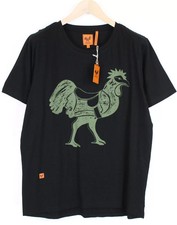 GOOD GENES Men T-Shirt L Pure Cotton Printed Rooster Black Crew Short Sleeve