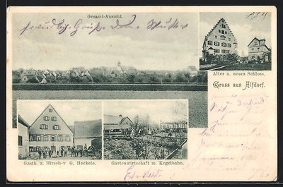 AK Altdorf, Gasthof zum Hirsch, Gartenwirtschaft, Altes und neues Schloss 