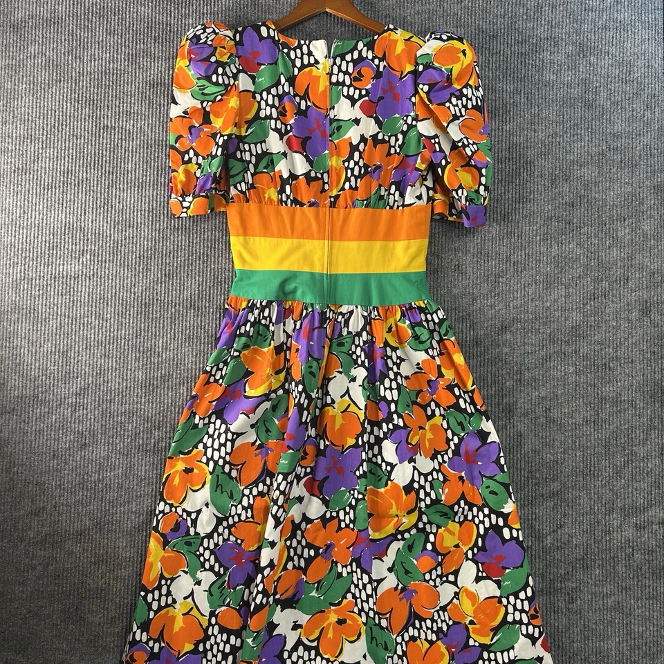 Vintage Leslie Lucks Maxi Dress Size 8 Floral Puff Shoulder Made In USA - Image 2 of 4