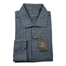 John Varvatos Cotton Blue Heathered Check Men  s Button Front Size 16 NWT 118 