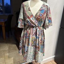 Shein Patchwork Print Batwing Sleeve Dress Size L