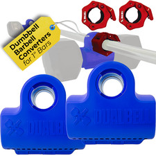 Convert dumbbells to a barbell- Blue Dualbell Pair Bundle Red weight clamps