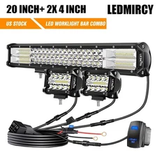 20" LED Light Bar Spot Flood Combo + 2x4" Pods Offroad For Jeep Truck SUV+Wiring