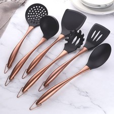 Complete Rose Gold Cooking Utensil Set with Stainless Steel Handles - 6 Pieces