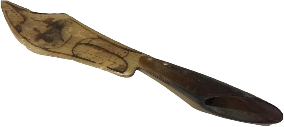 西北海岸民族志 Skrimshaw 鹿角鹰 1950 年之前 — 第 2/3 张图片