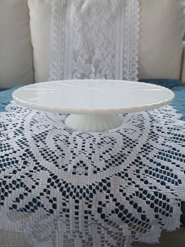 1950's Milk Glass Cake Stand Pedestal 10" Starburst Anchor Hocking