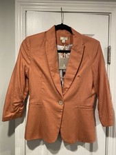 NWY Jules Leopold Size XS Coral Linen Blend Lined 3/4 Sleeve Button Blazer
