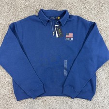 Polo Ralph Lauren USA Flag Quarter Zip Sweatshirt Blue Mens L NWT Cotton Blend