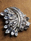 Vintage Eisenberg Smokey And Clear Rhinestone Sterling Silver Brooch Fur Clip