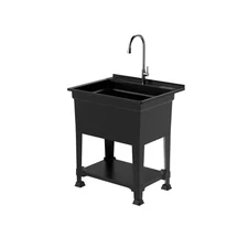 30 In. W X 24 In. D X 35 In. H Freestanding Laundry/Utility Sink in Black with S