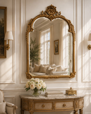 Vintage Louis XV Rococo Gilt Ornate Beveled Wall Mirror 40.5'' x 27''