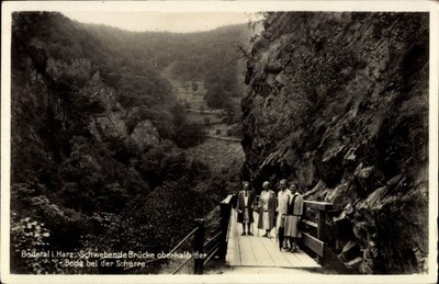 Ak Thale im Harz, Schwebende Brücke oberhalb der Bode, Schurre - 4835113