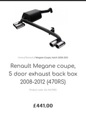 Renault Megane coupe, 5 door exhaust back box 2008-2012 (470RS)  122-413/70RS