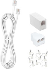 Long Telephone Extension Cord 10 FT, White, Phone Cable Line Wire with Standard