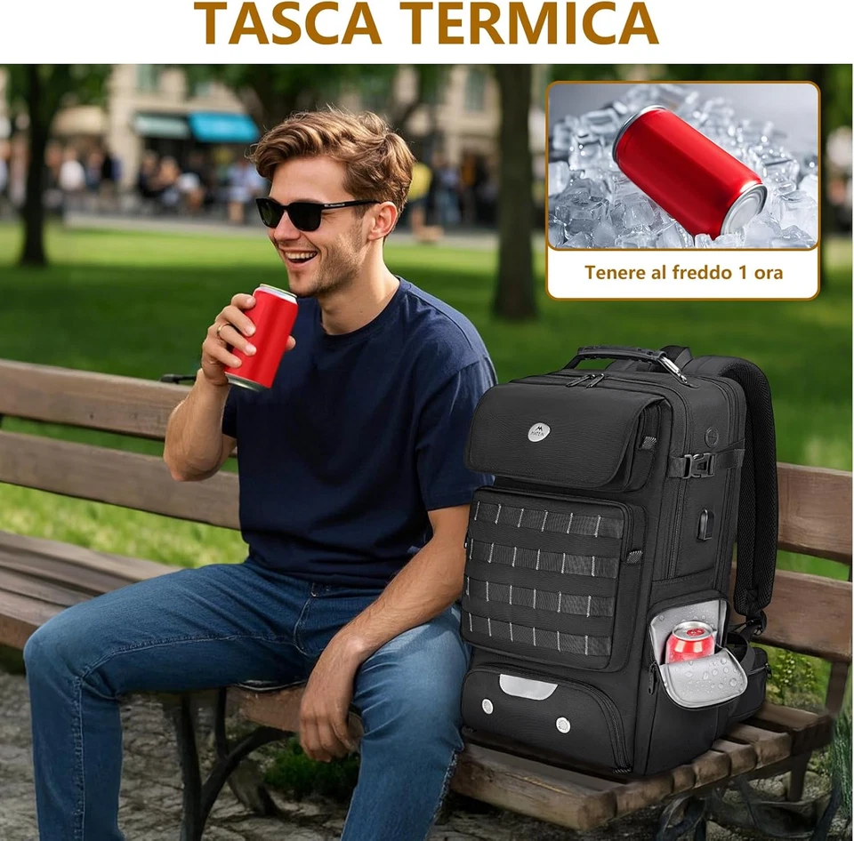 Zaino Bagaglio a Mano 55X40X20, Zaino Da Viaggio 50L Multitasca Espandibile Bors - Immagine 4 di 4