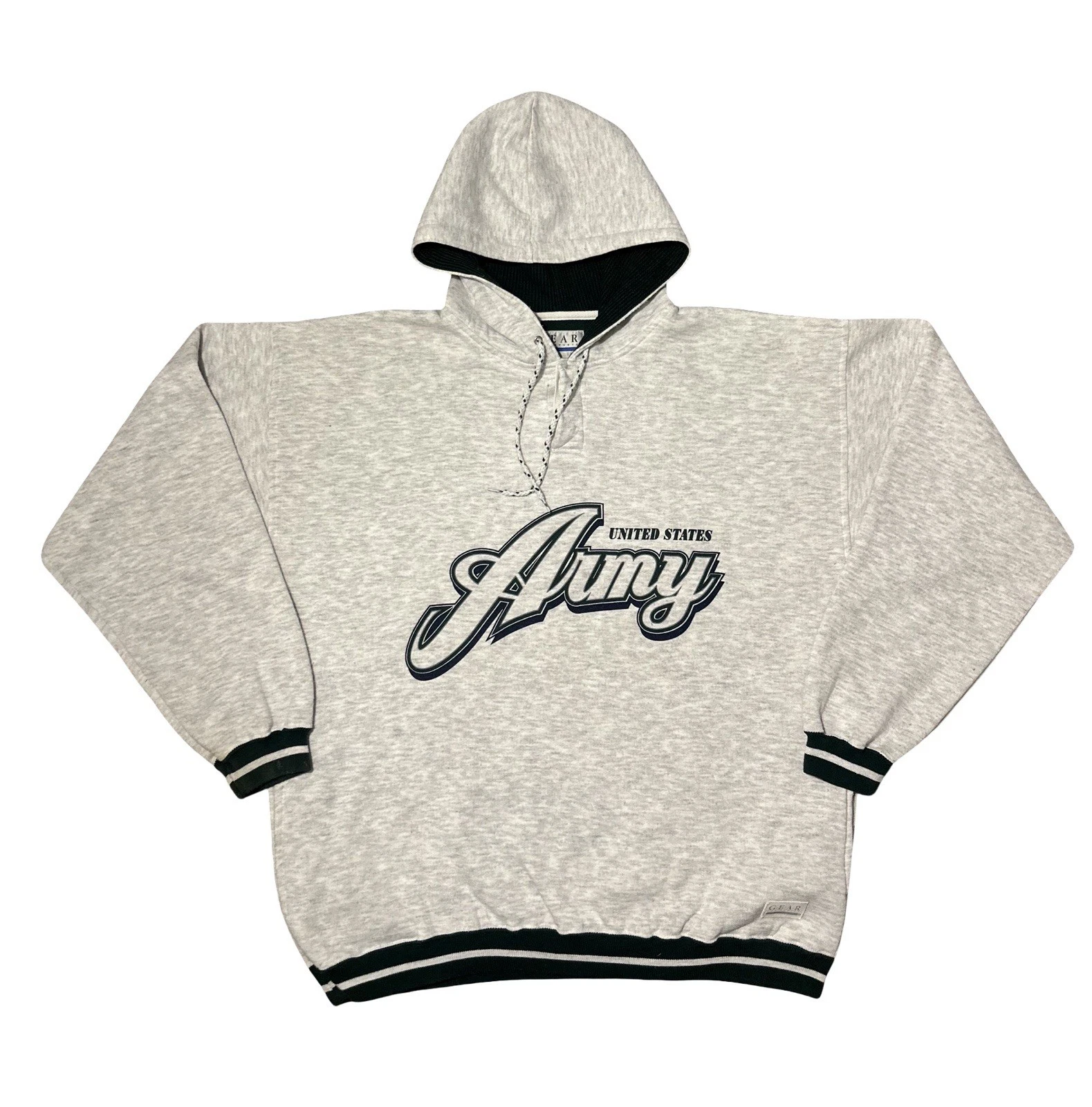 Gear For Sports USA Army Hoodie Gray Thermal Lined Hood Size Large Vintage Fit