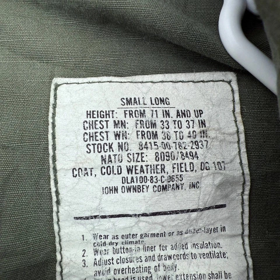 Vintage M65 OG 107 Jacket Mens S Long Green Cold Weather Vietnam Era US Army 80s - Image 4 of 4