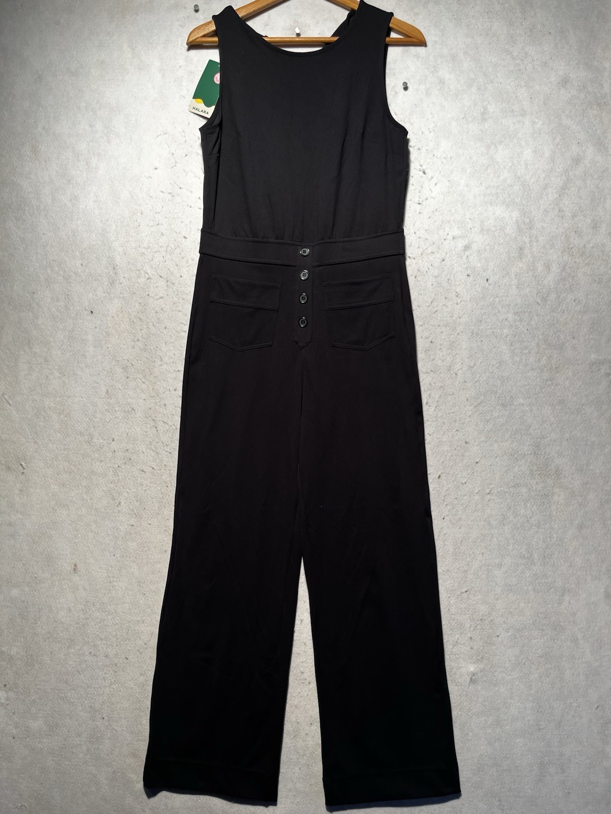 Halara Womens Black Wide Leg Sleeveless Jumpsuit Round Neck Athleisure Sz M NEW