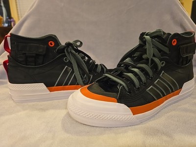 ADIDAS NIZZA HI DL BLACK GREEN ORANGE  SNEAKERS Men's 9.5 EUC! 