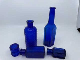 LOT COBALT PHARMACY DRUGGIST MEDICINE ANTIQUE BOTTLE LAXOL SHARP DOHME POISON