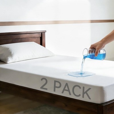 2er Pack Wasserdichter Matratzenschoner Einzelbett - Passgenau Tief Einzelbett, Weiß 