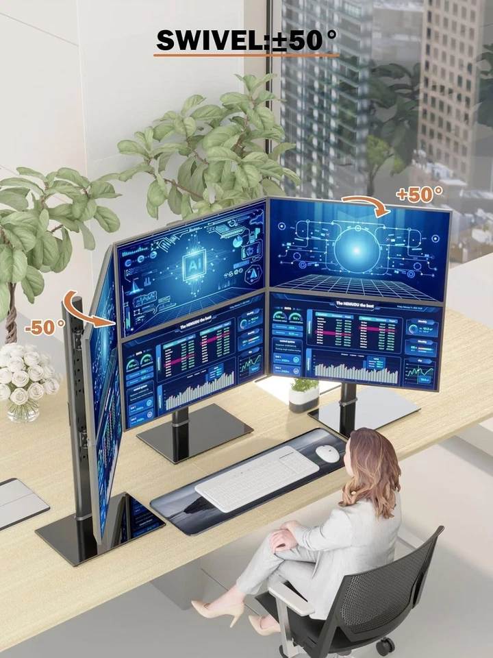 Dual Monitor Stand Alloy Steel Tempered Glass 2 Screen Adjustable Ergonomic - Image 4 of 4