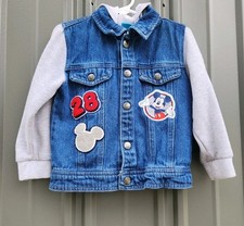 Disney Mickey Mouse Jean Jersey Jacket Size 4T Hooded Embellished With Patches