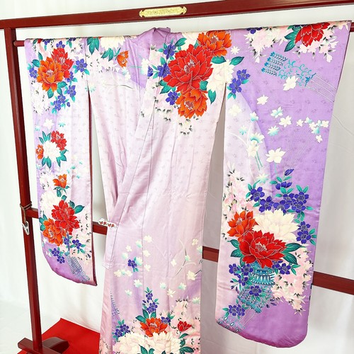 Kimono Japonés 'UCHIKAKE' Seda/Flor/Hikizuri Furisde/Lujo/Hermoso N628 - Imagen 20 de 24