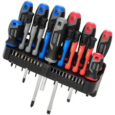 Draper 31672 Screwdriver & Bits Set c/w Storage Rack 37pc Soft Grip PH Torx Hex