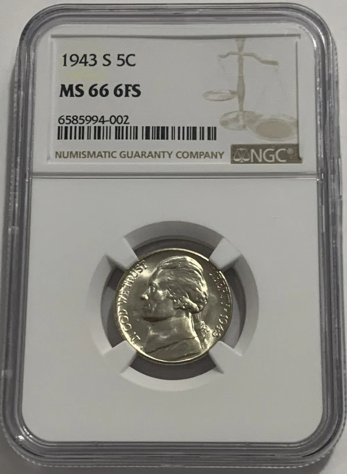 1943 S NGC MS66 6FS Silver Jefferson Nickel 5c Mint State Coin Six Full Steps - Image 3 of 3