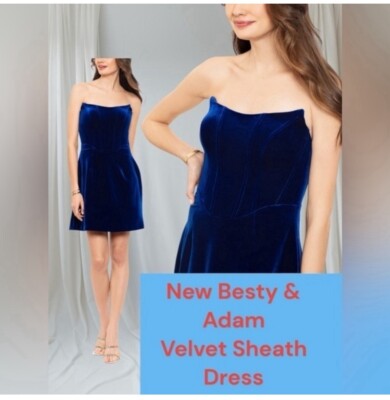 Betsy & Adam Women's Strapless Blue Velvet Sheath Dress Size 02 Retail $229  | eBay