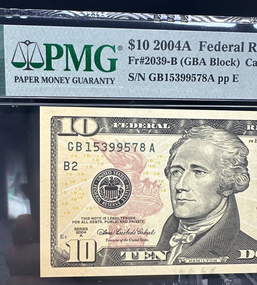 $10 2004A Federal Reserve Note New York Fr#2039-B (GBA Block) Cabral/Snow 66EPQ - Image 2 of 4