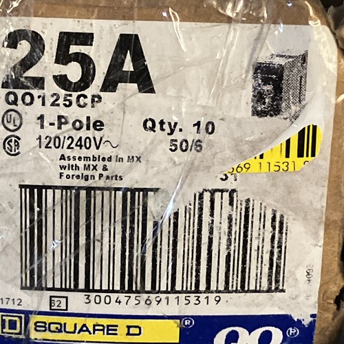 SQUARE D QO125 CIRCUIT BREAKER 25 Amp Single Pole 1P Plug-in New!! Free Ship! - Picture 3 of 11