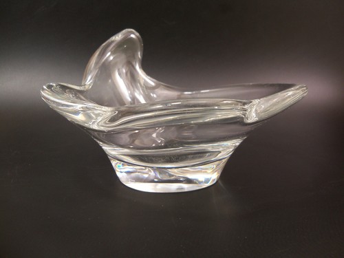 Vintage Mid Century Daum France Crystal Clear Freeform Art Glass Bowl Scupture - Foto 5 di 12
