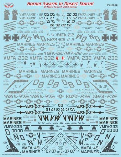1/48 Flying Leathernecks F/A-18A/C/D Hornets in Desert Storm Decals - Picture 1 of 2