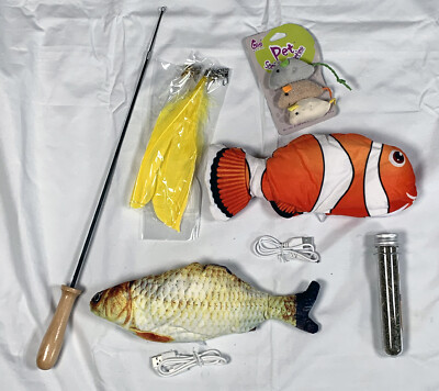 2 Flippity Fish Pet Cat Dog Toy Interactive Motion Activated Rechargeable USB 