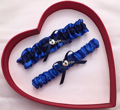 * NEW Sexy Bride Wedding Garter Navy / Royal Blue Prom  Heart & Key