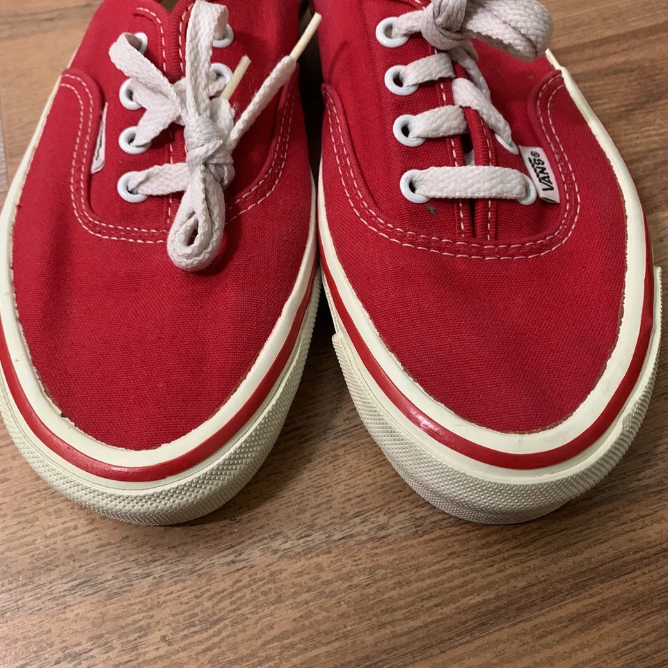 Винтажный сделано в США VANS шнурует вверх коньков низкий повседневные туфли размер США 5,5 красный холст - Изображение 3 из 4
