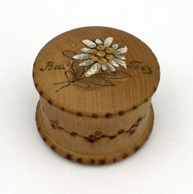 Vintage Pillendose Holz Schmuckbox Bad Tölz Blumen Schatulle Bayern Dose #3127