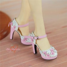 1/4MSD 1/3SD BJD Shoes Steric Flowers High Heels Doll Stilettos Sandals Pink AE