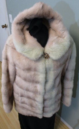 Women's Genuine/Real Pastel Hooded Mink Fur Coat/Jacket