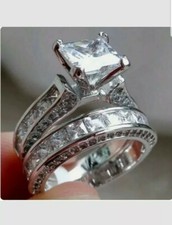 Fashion Jewellery Ladies Crystal, Rhinestone Silver plated 2pcs ring set Size M.