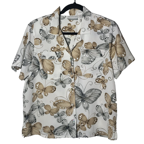 Alfred Dunner Damen Schmetterling Knopfleiste Shirt Größe 12P Grannycore Sommer Insekt