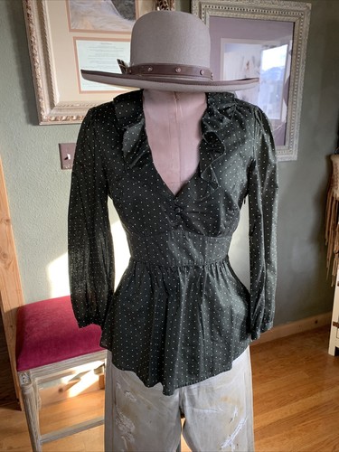 J Crew green polka dot cotton boho blouse 8 cottage core western ruffle romantic - Picture 2 of 10
