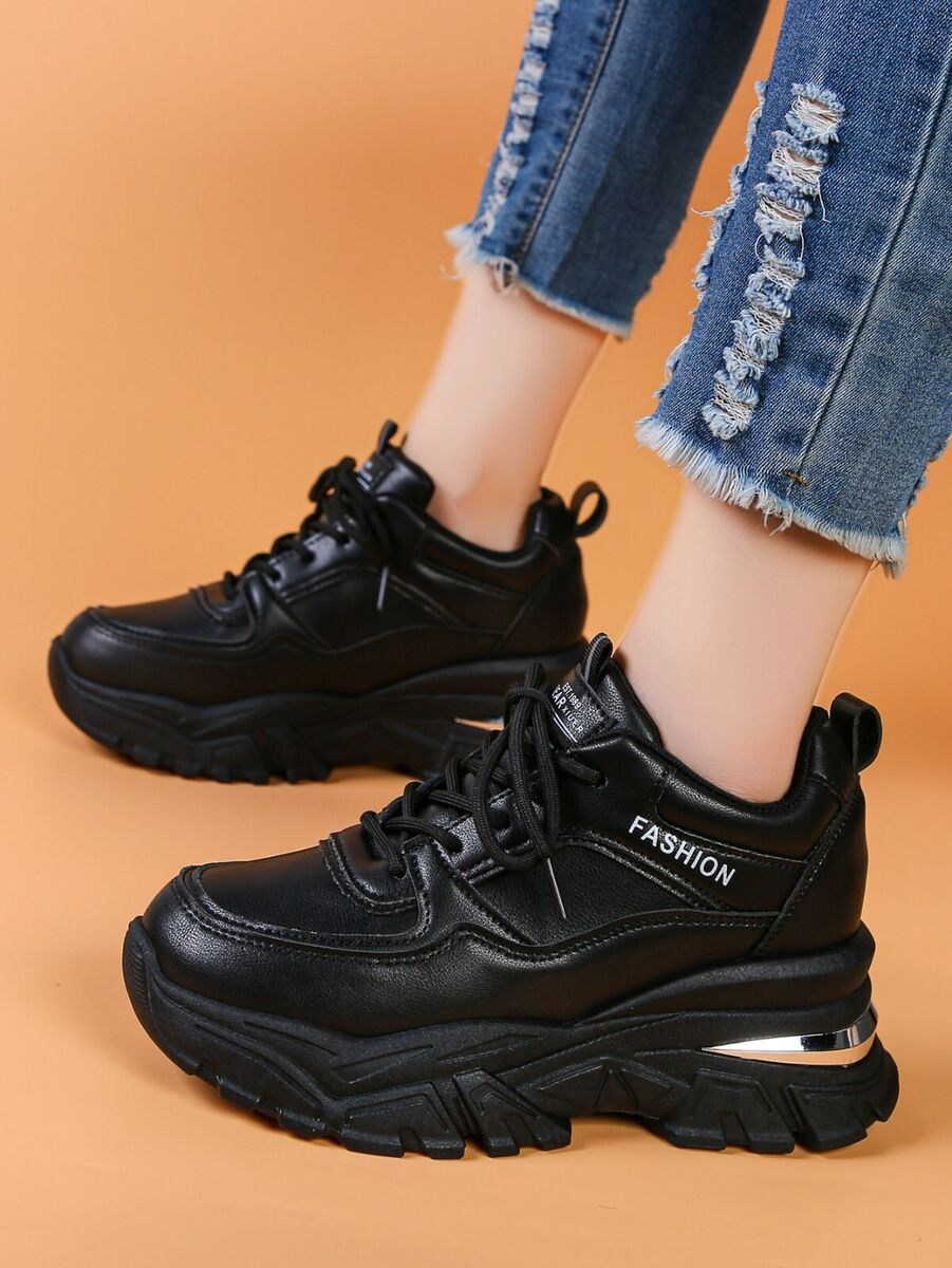 Letter Graphic Lace-up Front Wedge Black and White Womens Letter Graphic Lace-up Front Wedge Black and White Womens