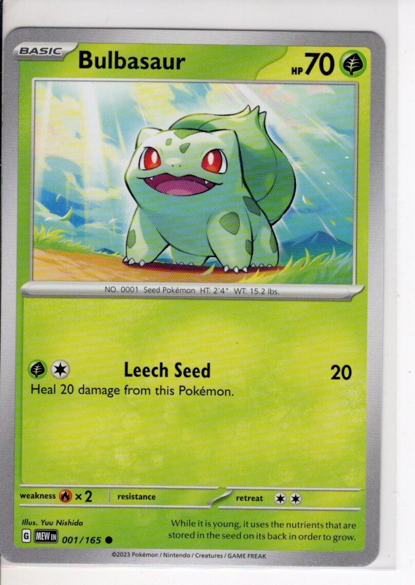 BULBASAUR SCARLET VIOLET 151 SET POKEMON CARD 001/165 NM/M | eBay