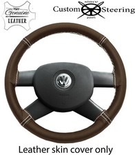 2 TONE BROWN LEATHER STEERING WHEEL COVER FOR VW VAN T5 03-10 WHITE ST DIY